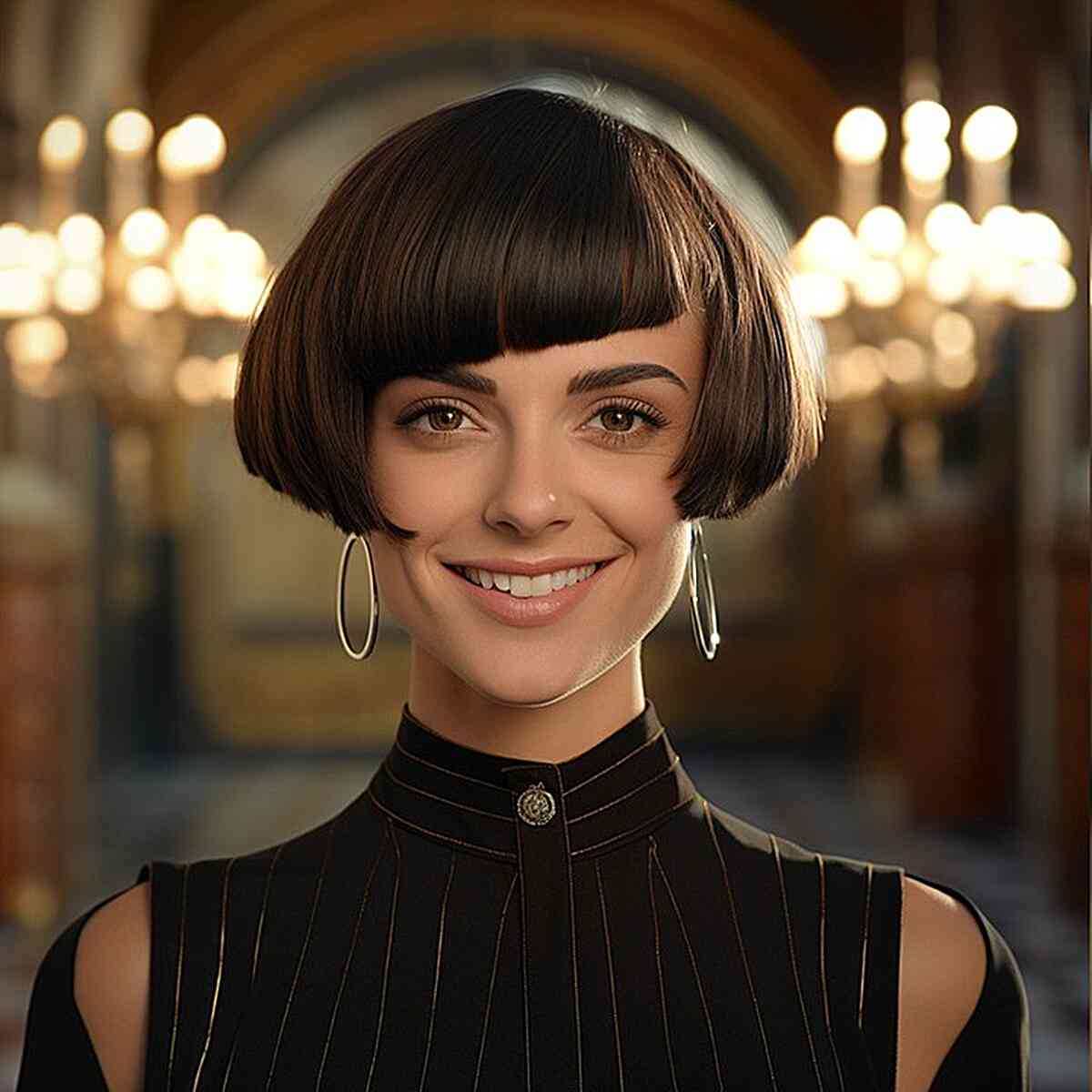 90s Vintage Mini Bob with Blunt Asymmetrical Bangs