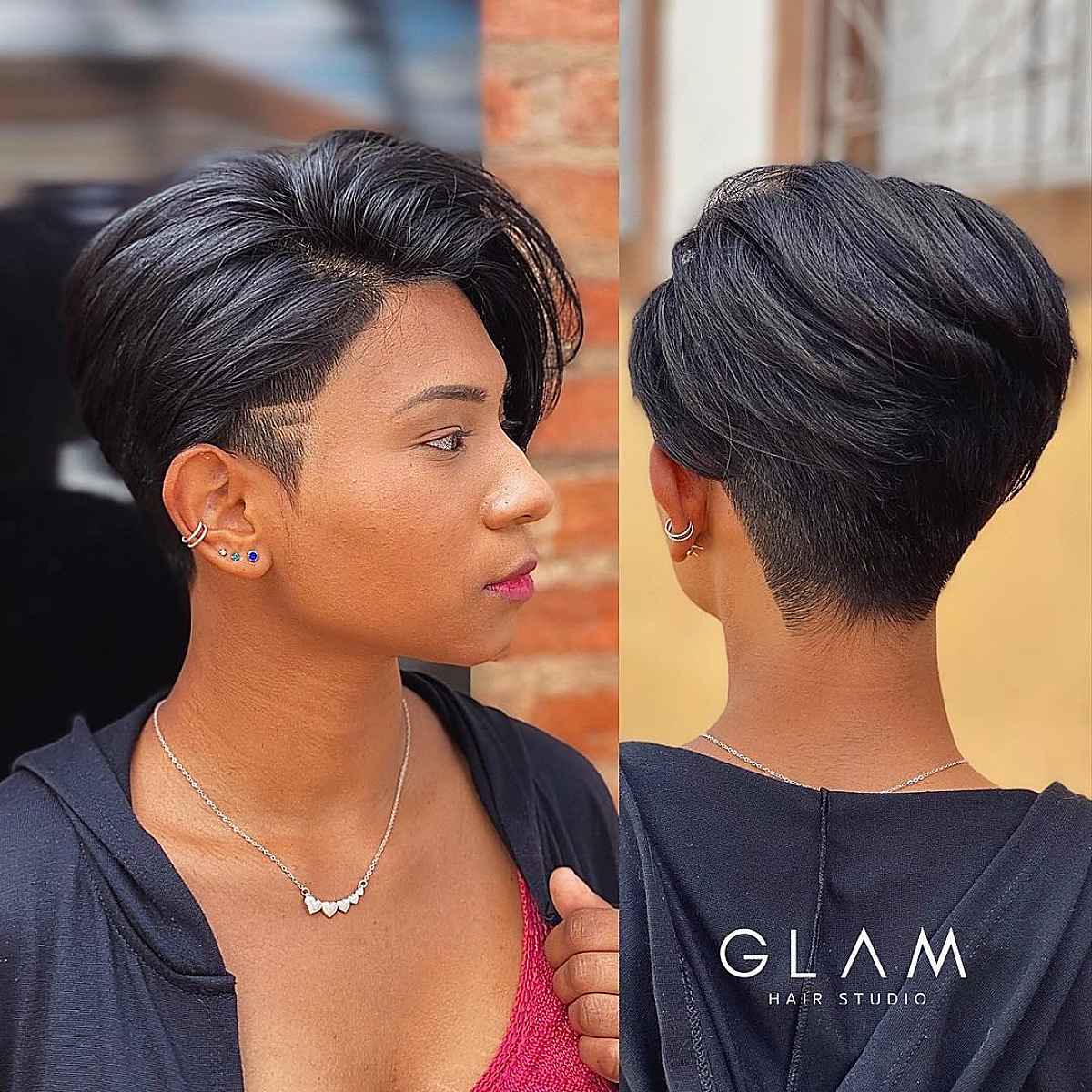 Feminine African-American undercut pixie cut