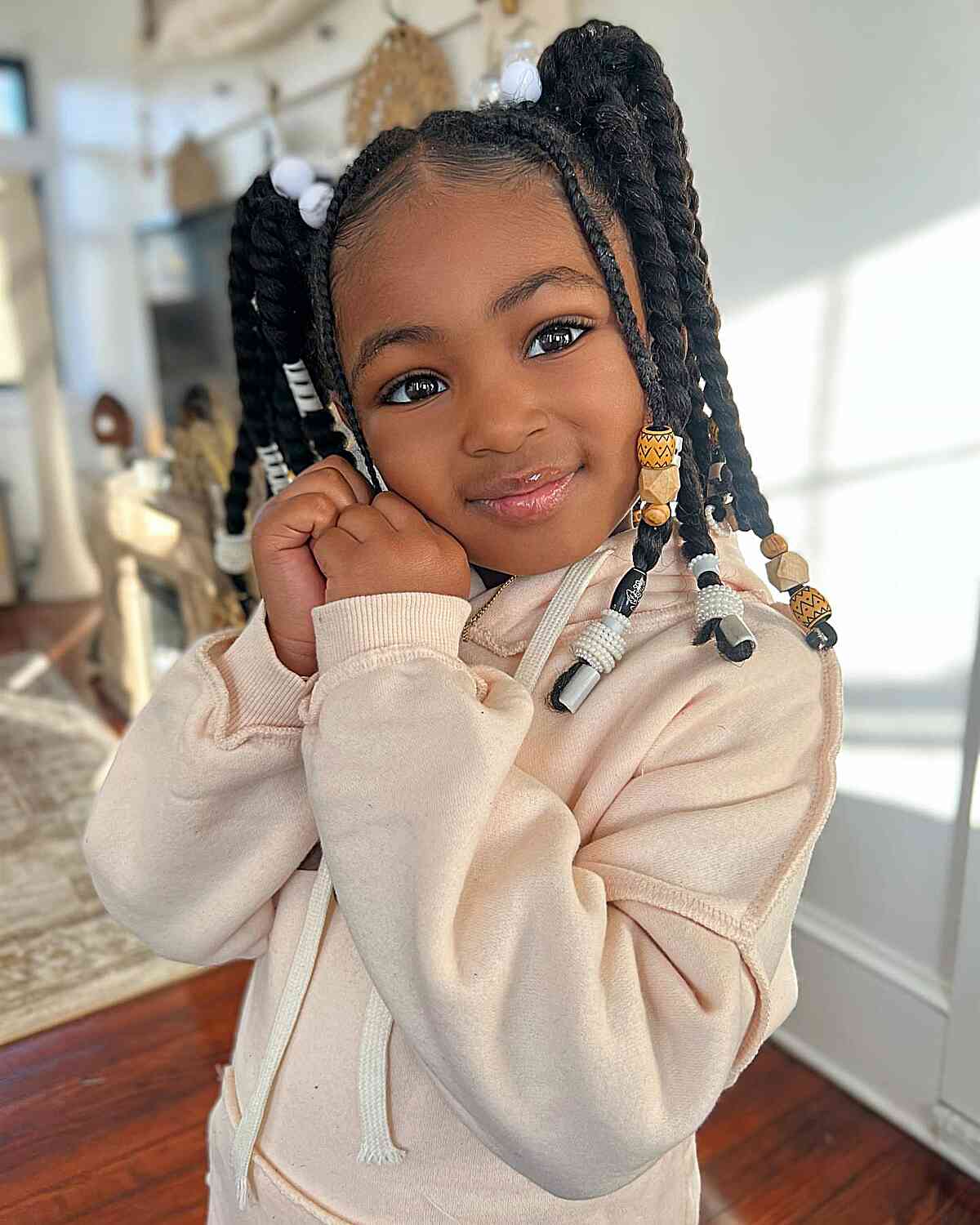 Shoulder-Length Beaded Jumbo Twists for Pigtails for Little Black Girls