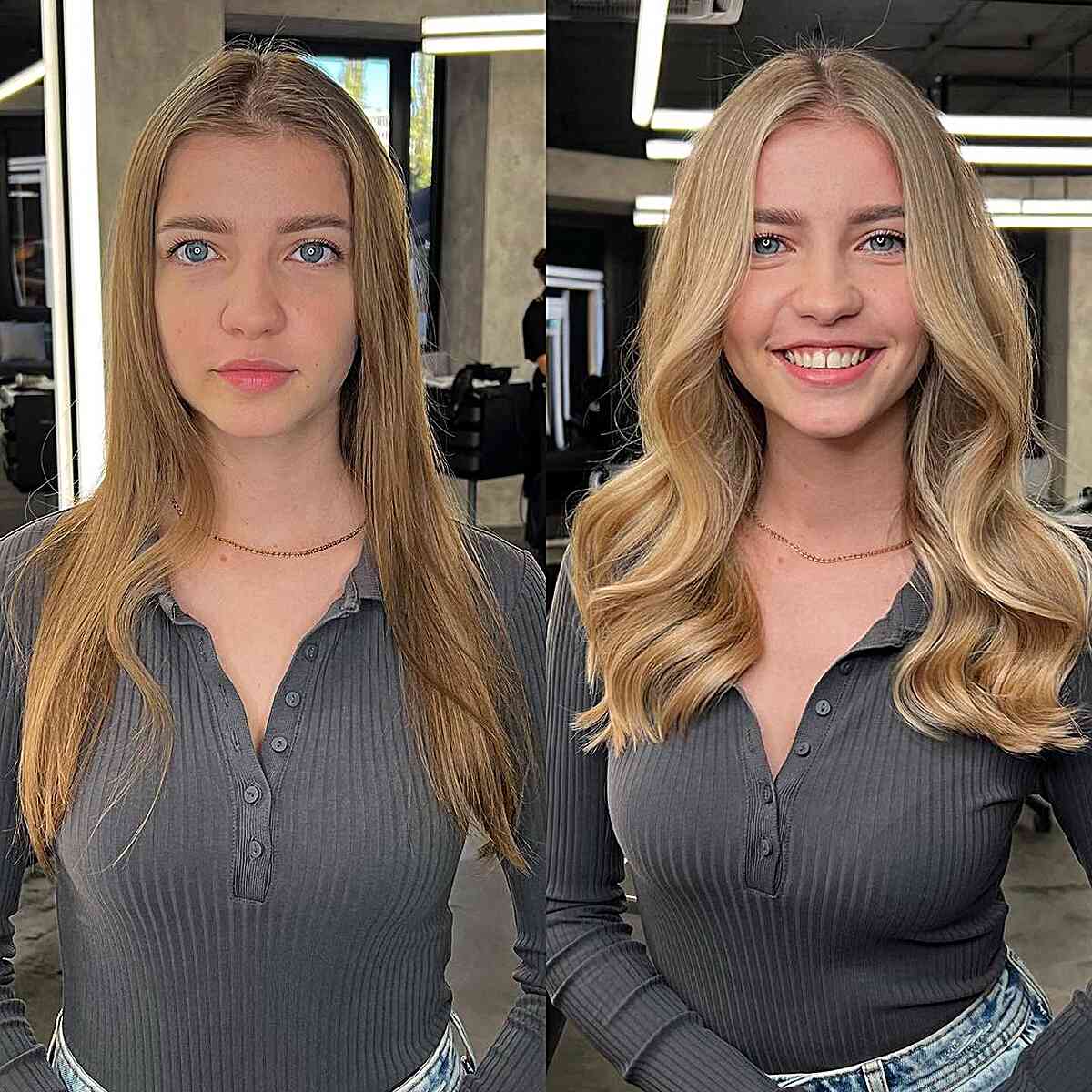 Beautiful Center-Parted Dark Blonde Fine Hair