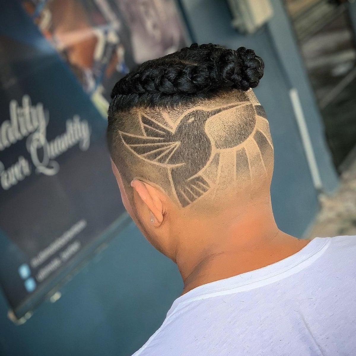 Bird design on men's hair