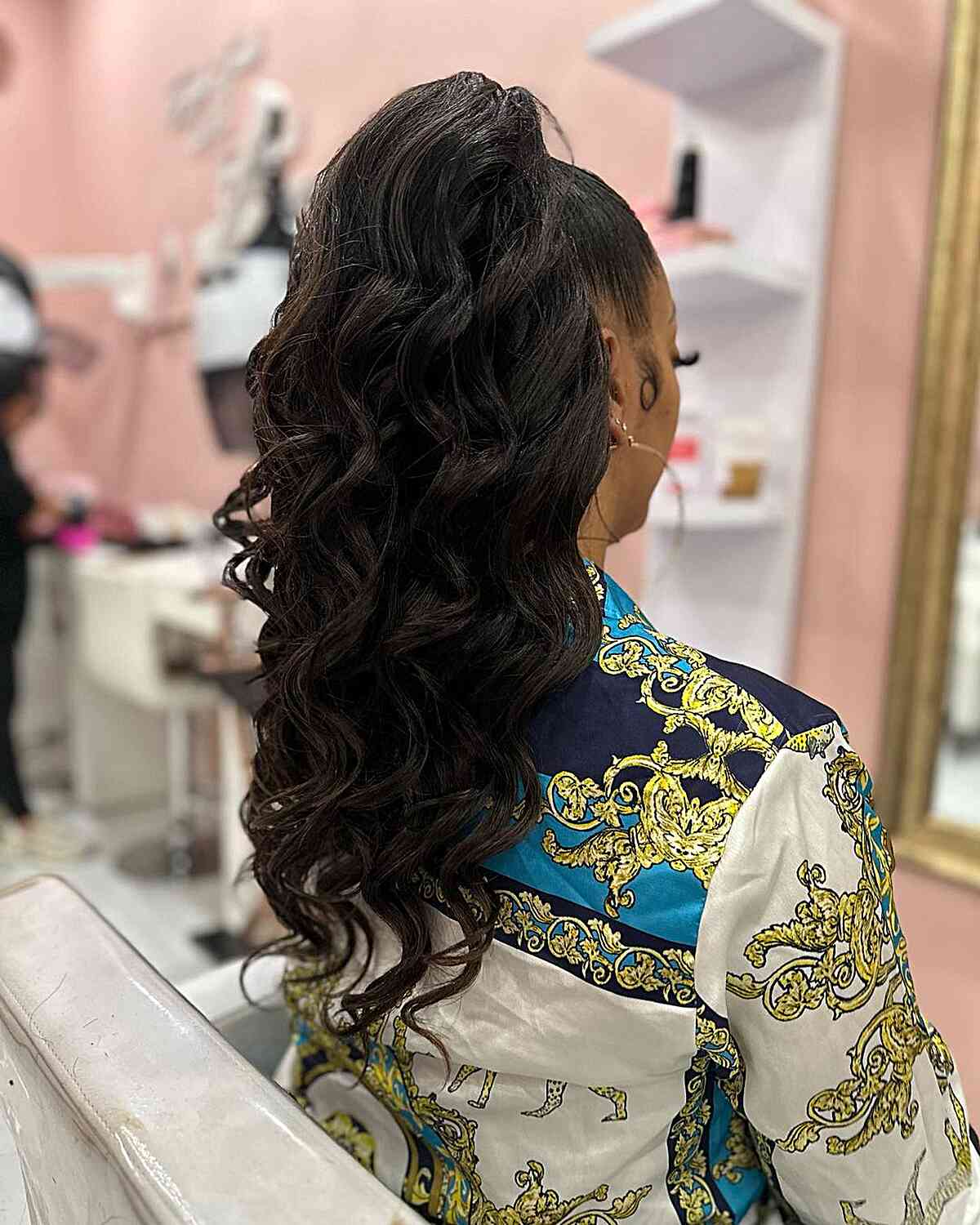 Black Women Long Sleek Ponytail Updo with Voluminous Waves