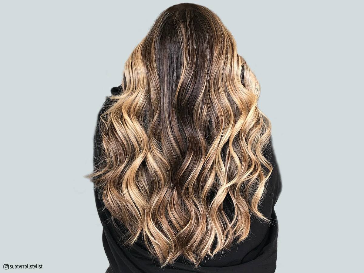 Blonde balayage on dark brown hair