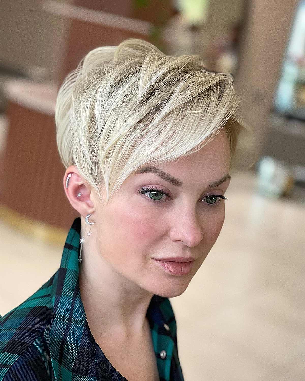 blonde pixie with side fringe