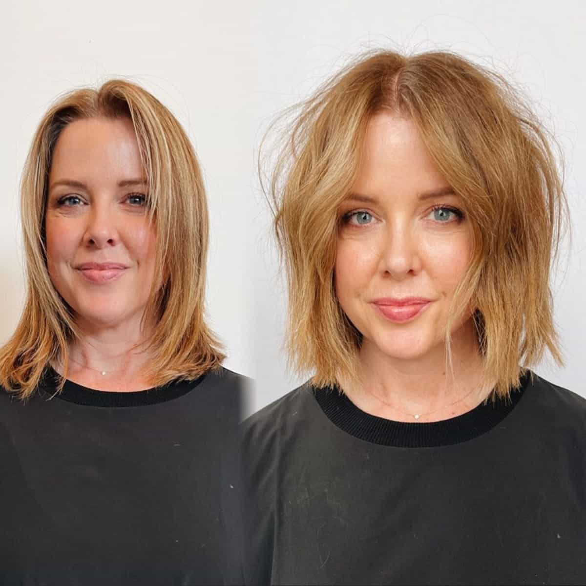 Blunt cut bob for women over 40 with thick hair