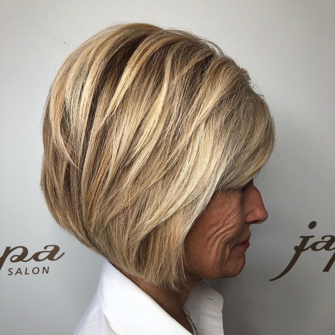 chin length bob haircut for women in their 70s