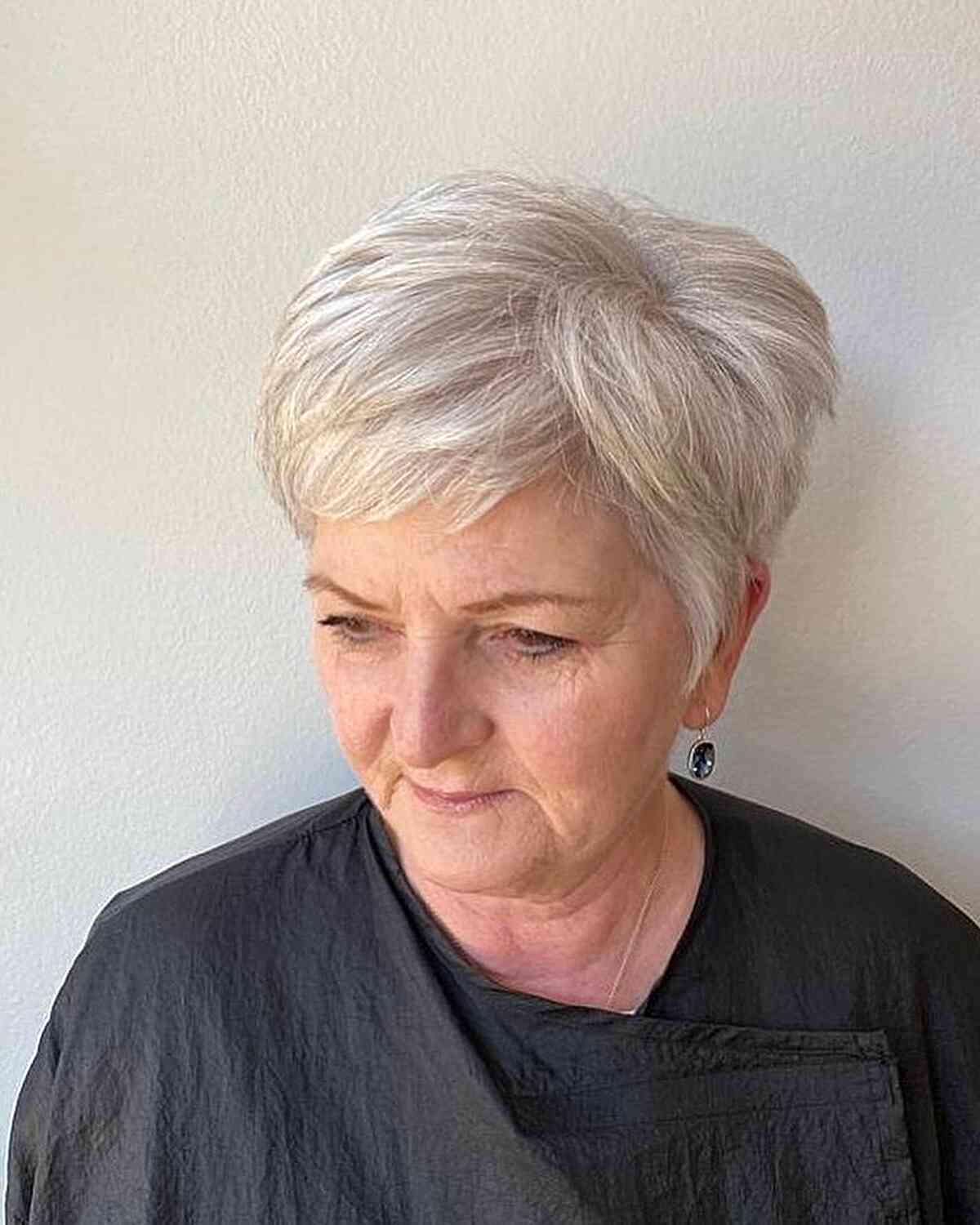 Choppy Pixie Crop with Short Fringe for Older Women Over Seventy