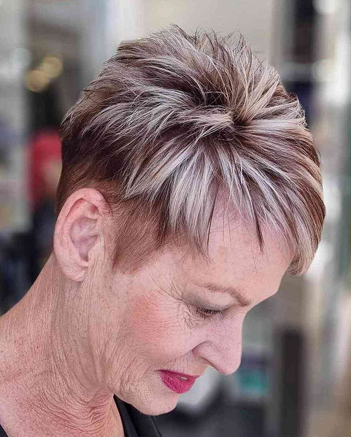 Choppy Undercut and Chunky Highlights for Women Over 70 Short Thin Pixie Hair