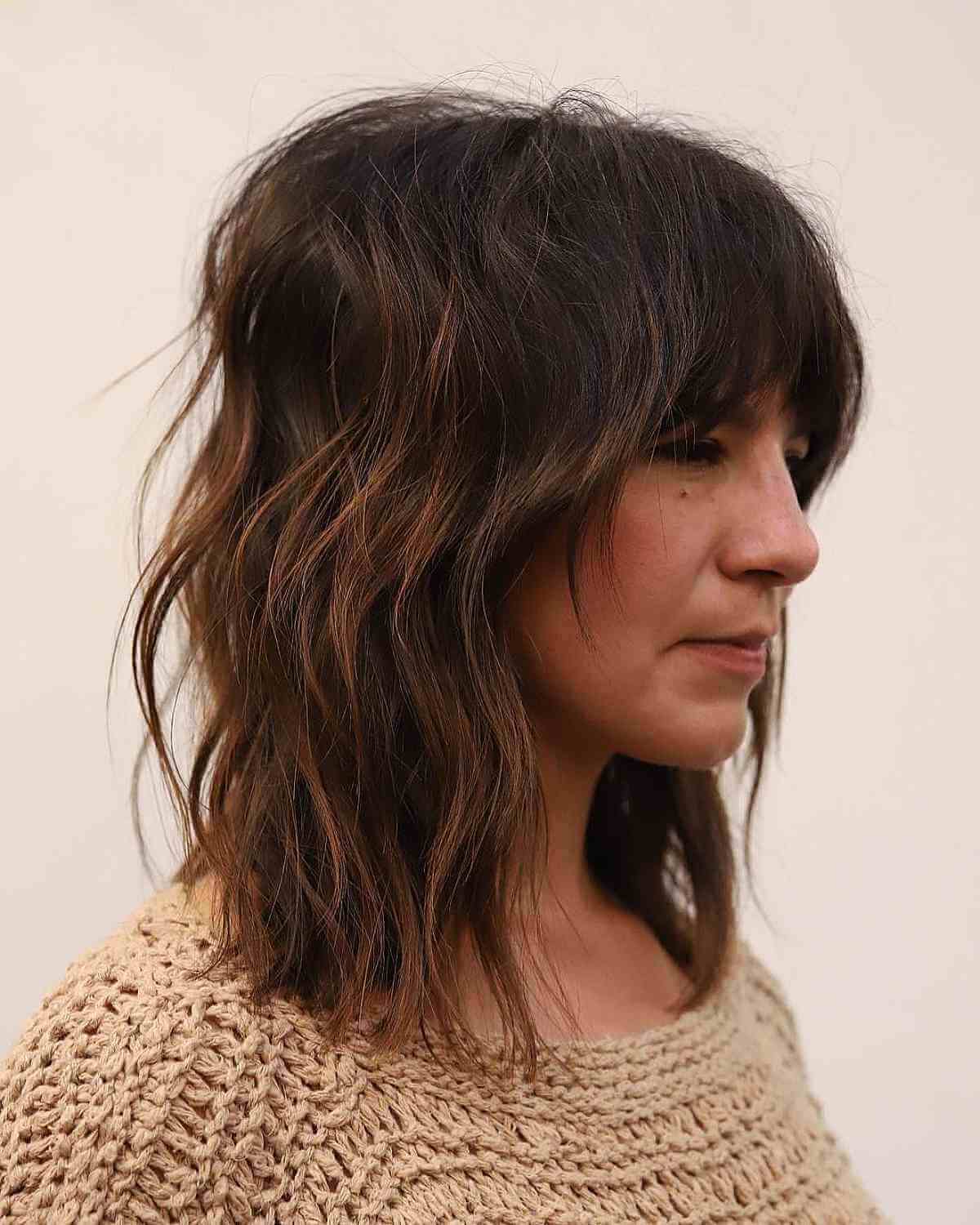 Collarbone-Length Razor Cut Shag with Fringe