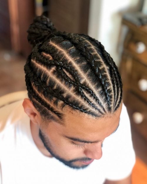 Cool Man Braid Bun on Black Hair