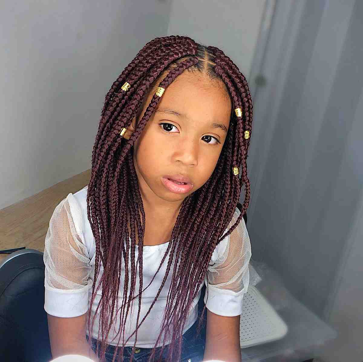 Cute Burgundy Box Braids for Little Girls