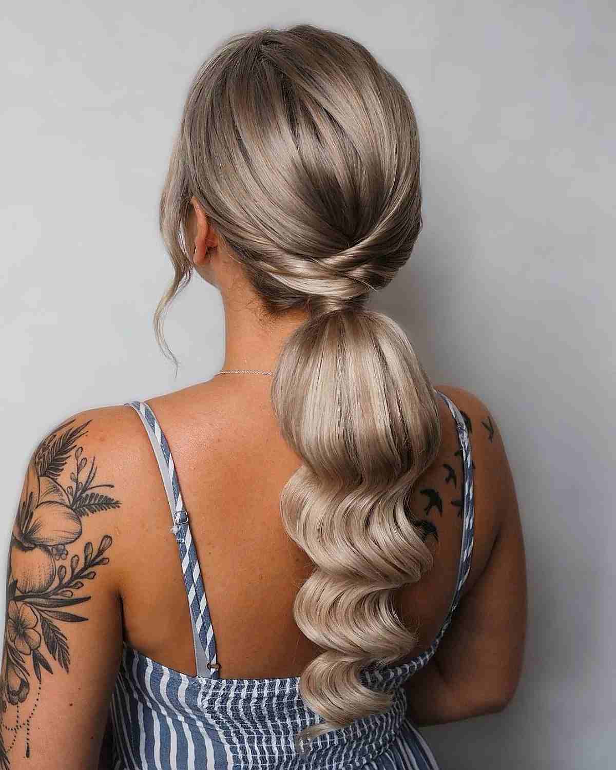 Cute Loose Bubble Ash Blonde Ponytail