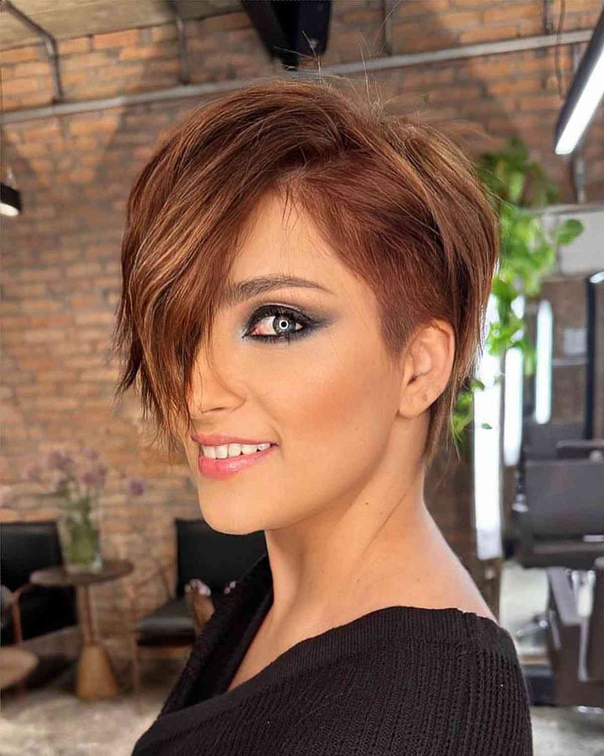 Dark Auburn Long Undercut Pixie