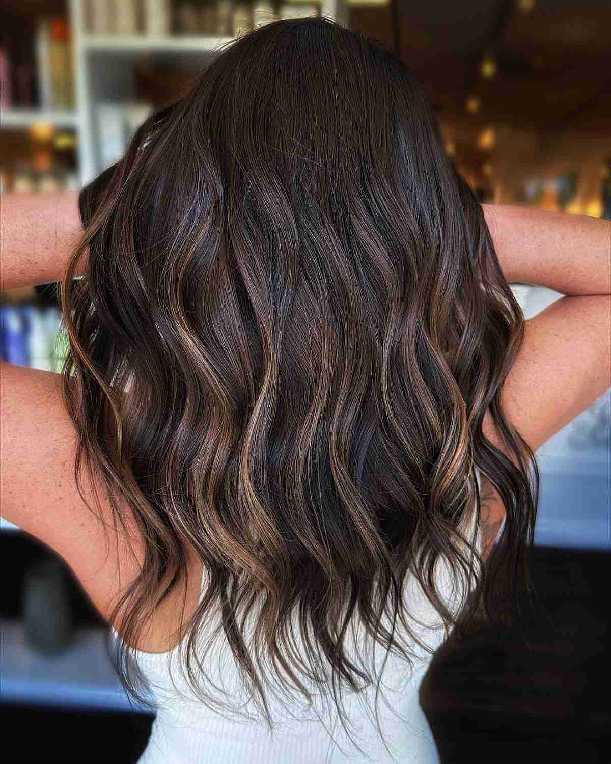 Dark Brunette with Thin Brown Sugar Highlights