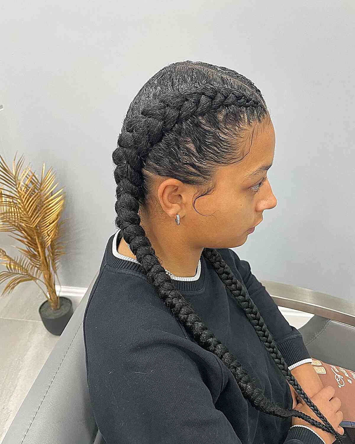 Dutch Thick Braids on Long Hair