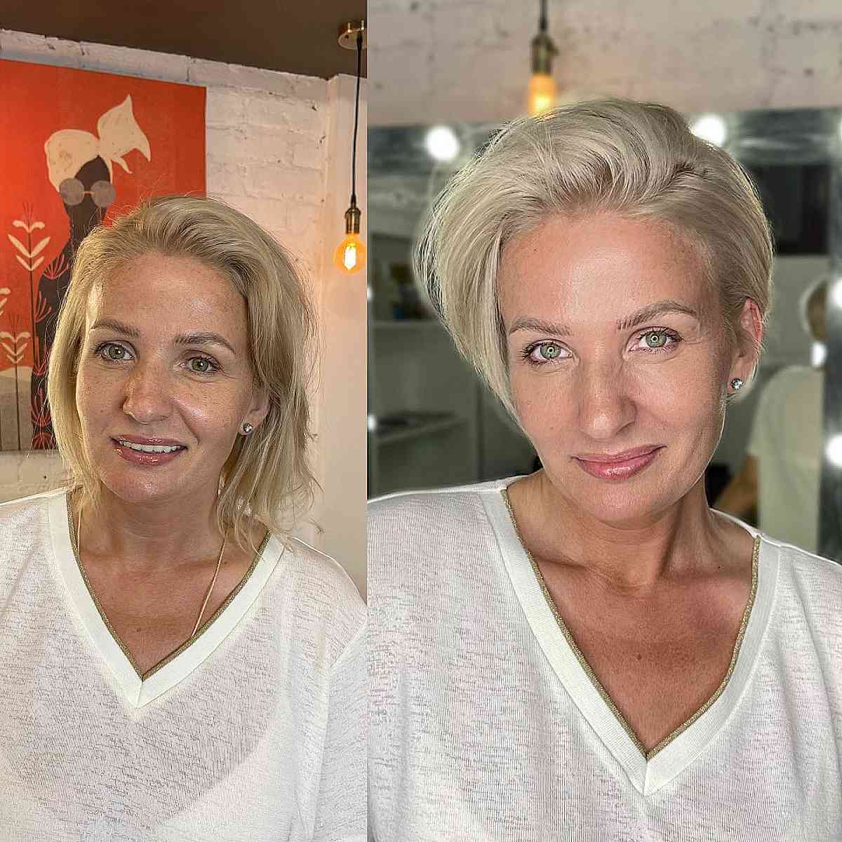 Ear-Length Side-Swept Pixie Bob on Women Over 50