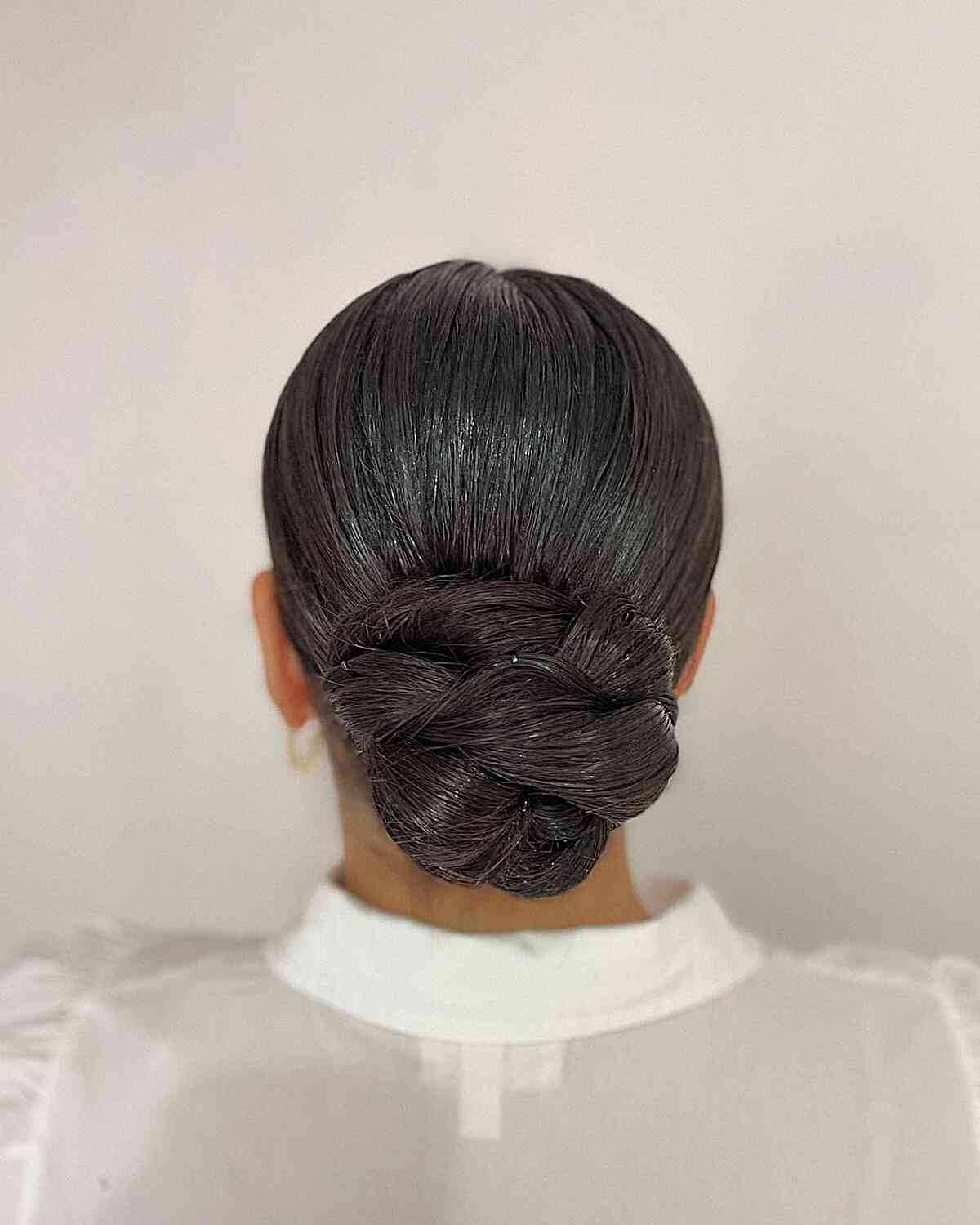 Easy Updo Sleek Woven Bun for Long and Dense Hair