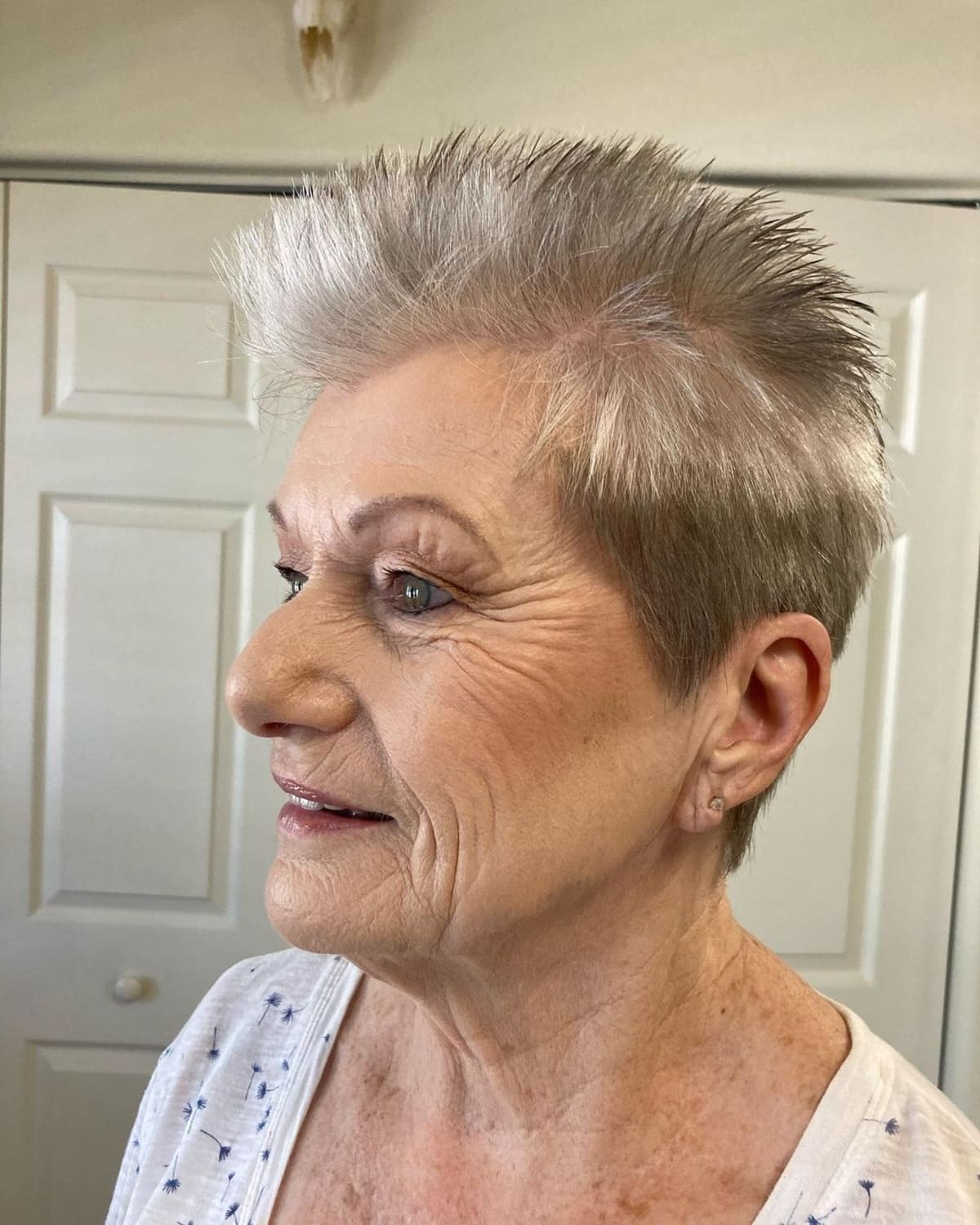 Edgy silver pixie cut for women in their 60s