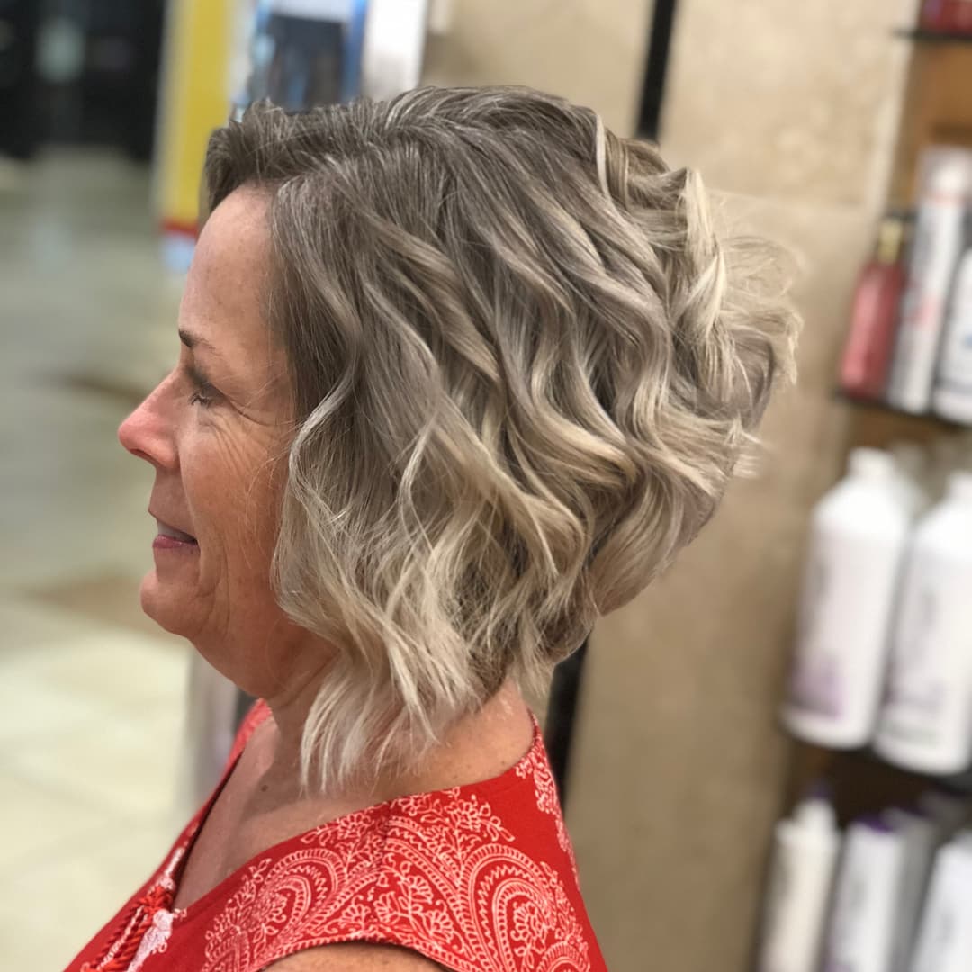 Elegant Wavy Bob hairstyle for older women over 50