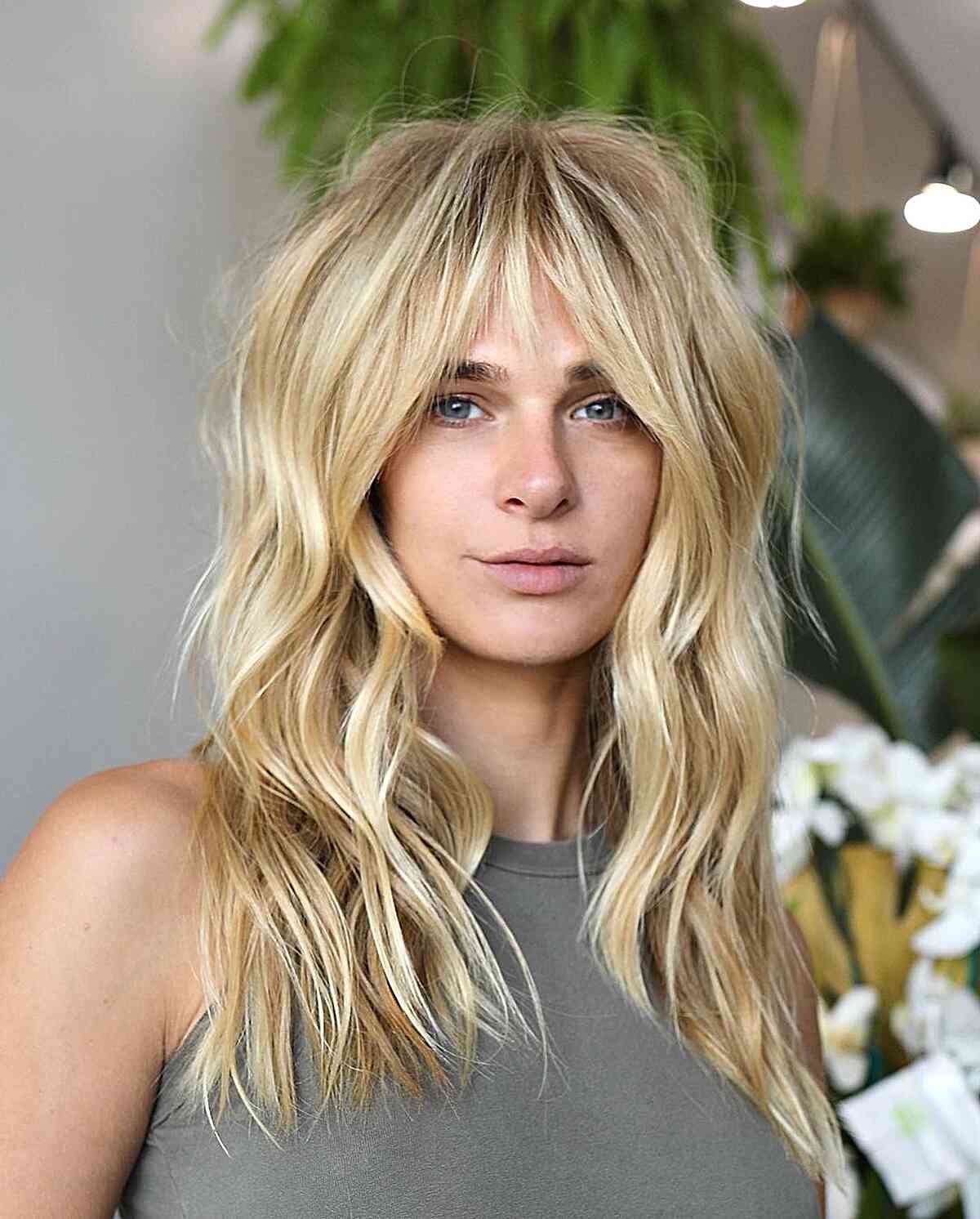 Blonde Face-Framing Choppy Bangs and Hair 