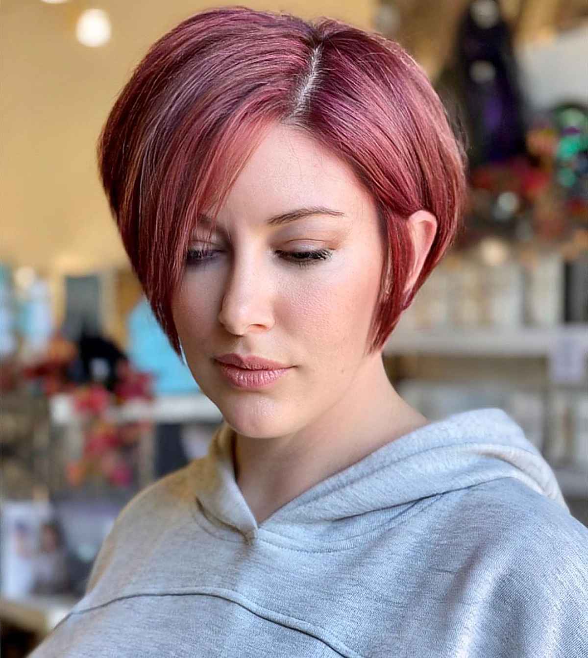 Vibrant garnet red for short hair