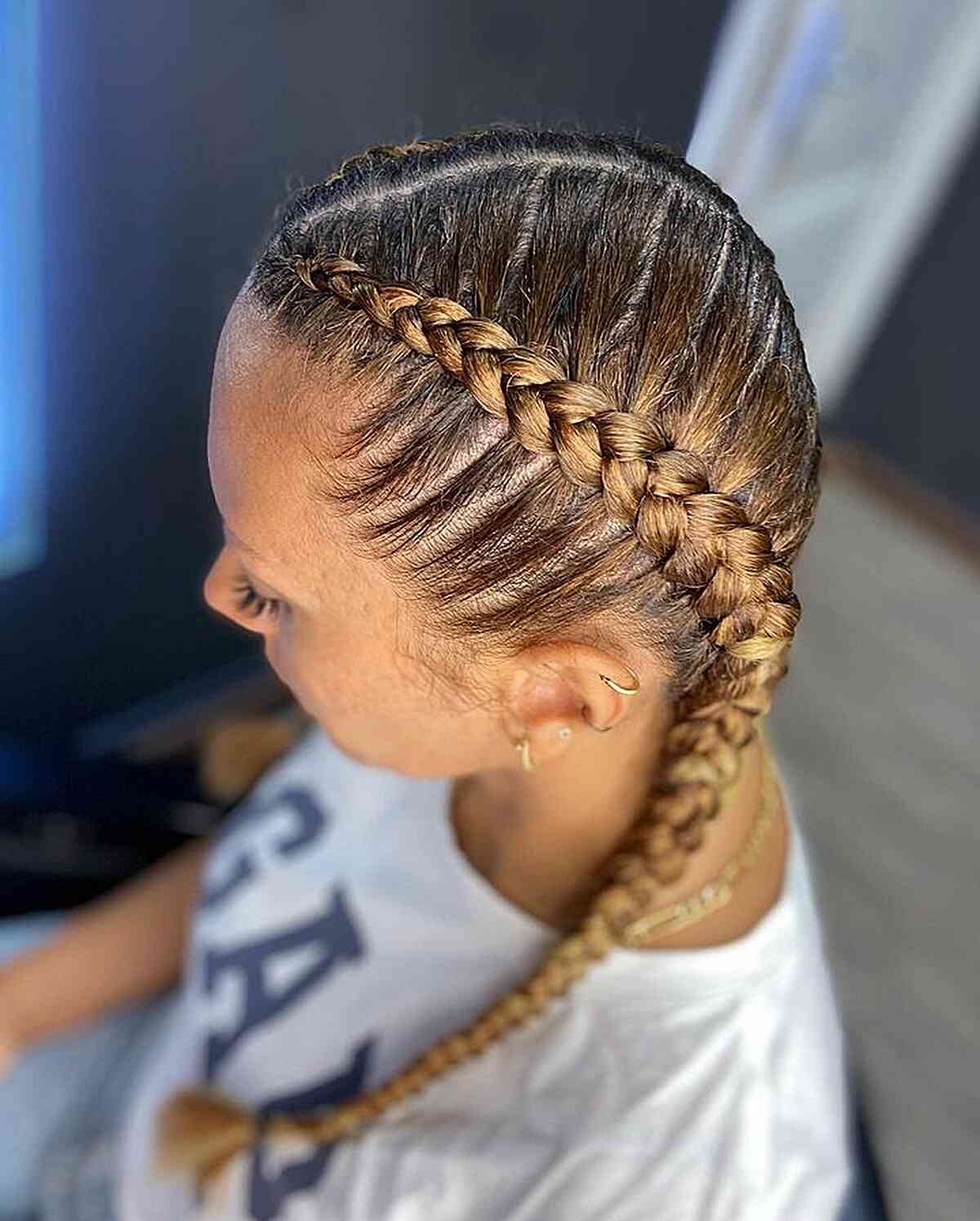 Long Golden Brown Cornrow Dutch Braids