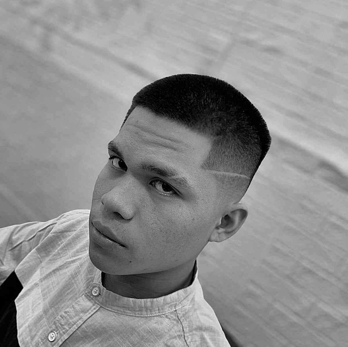 Hispanic Mid-Bald Fade with Line Up