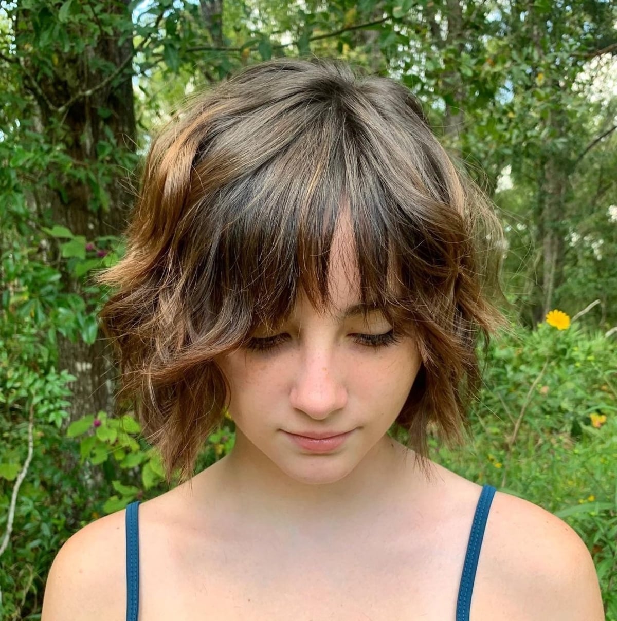 Layered choppy bob with fringe