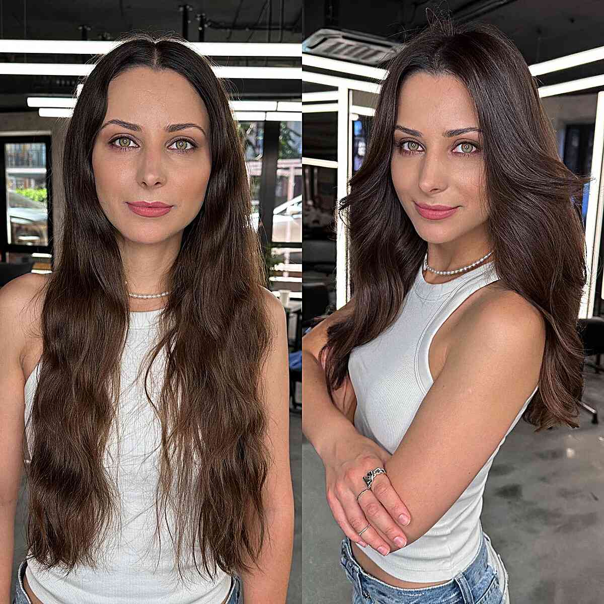 Long Curtain Fringe for Dark Brunette Hair and Oval Faces