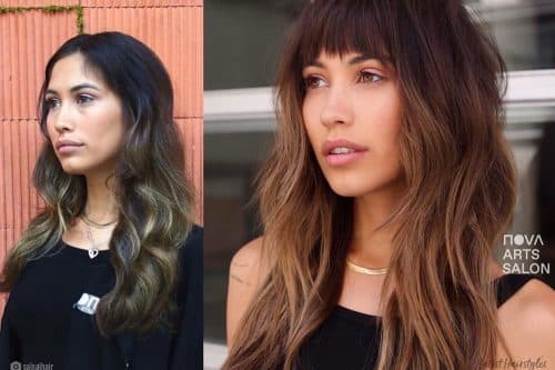 long layered hair with bangs