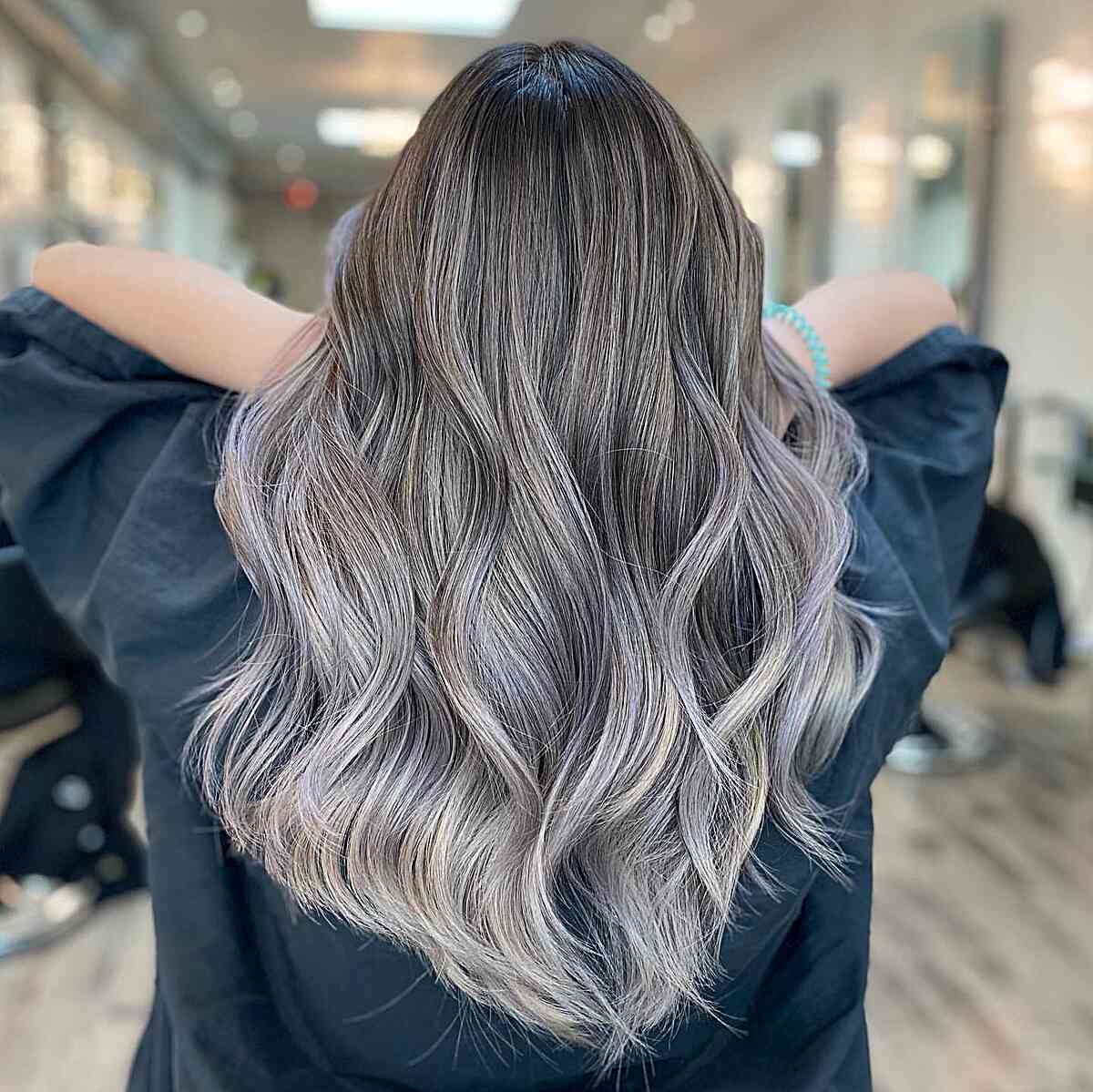 Low-Maintenance Ash Silver Balayage Highlights and Long Layers