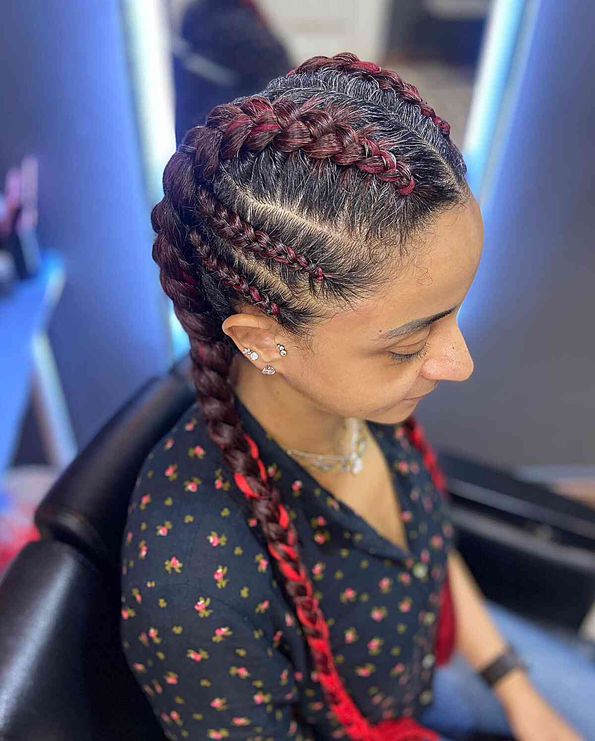 Maroon Red Long Classic Dutch Braids