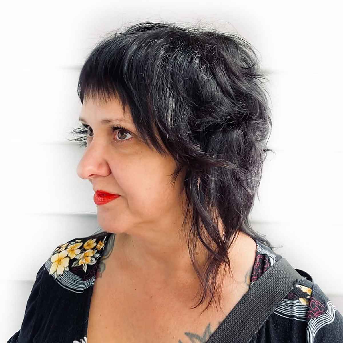 medium length shag for old ladies with dark hair