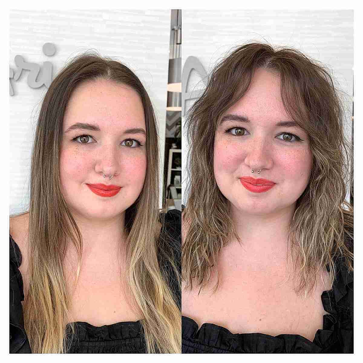 Medium Permed Hair with Curtain Bangs for Thin Hair