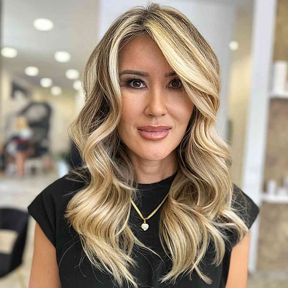 Medium to Long Blonde Balayage Hair for Long Faces