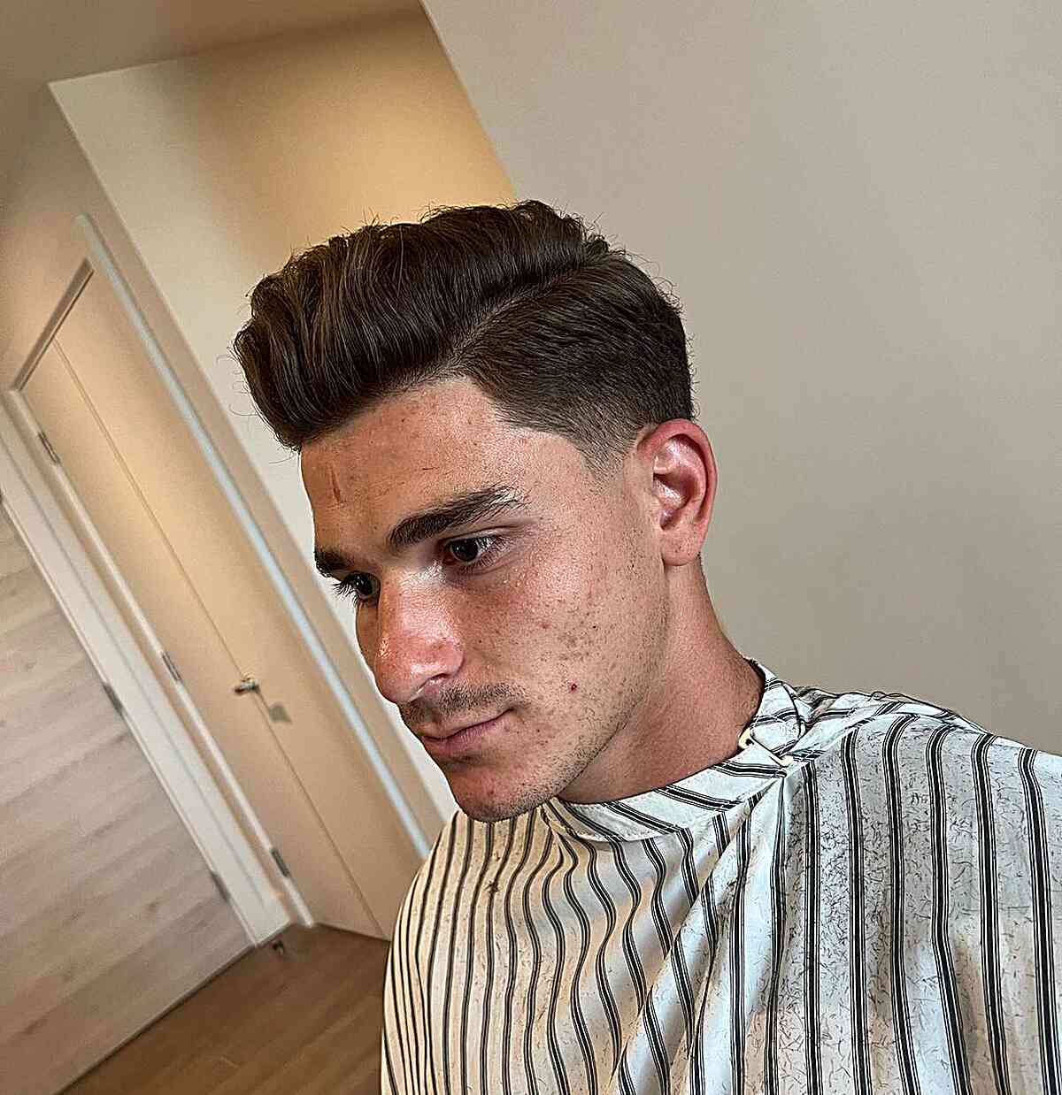 Mens Low Fade Side Part with Classic Tapered Sides for Medium Hair