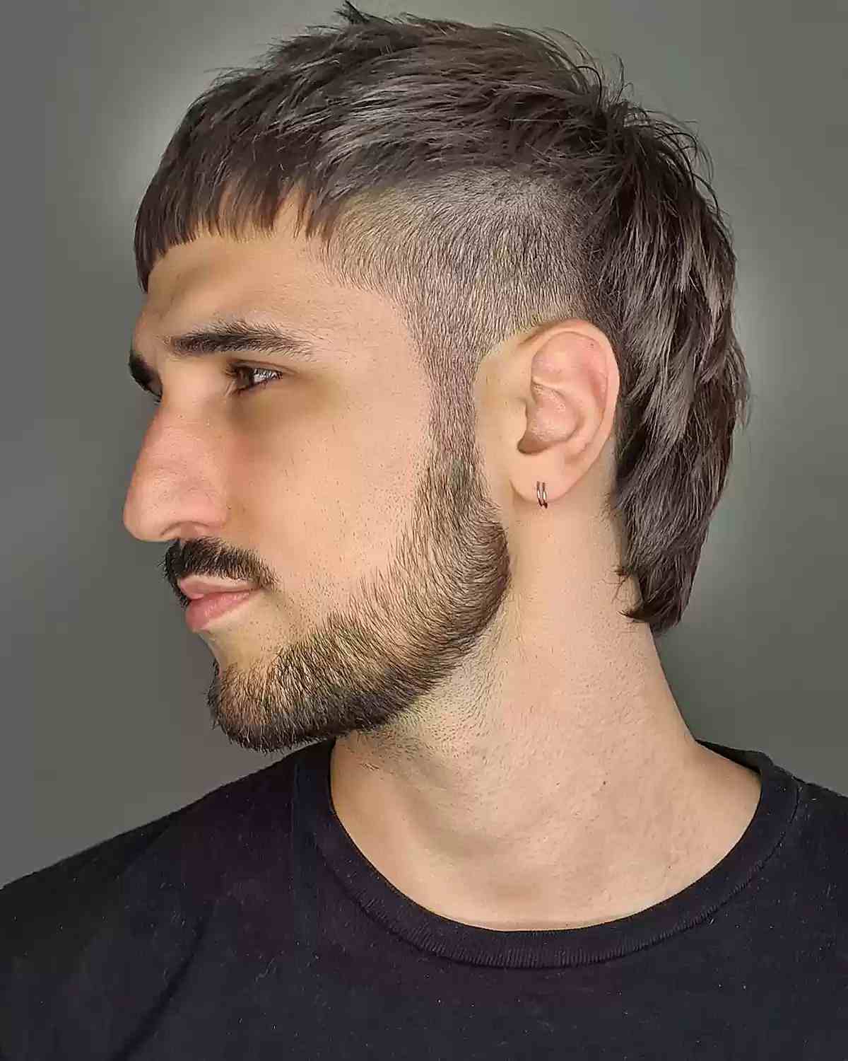 Men's Razor Cut Mullet with Blunt Bangs