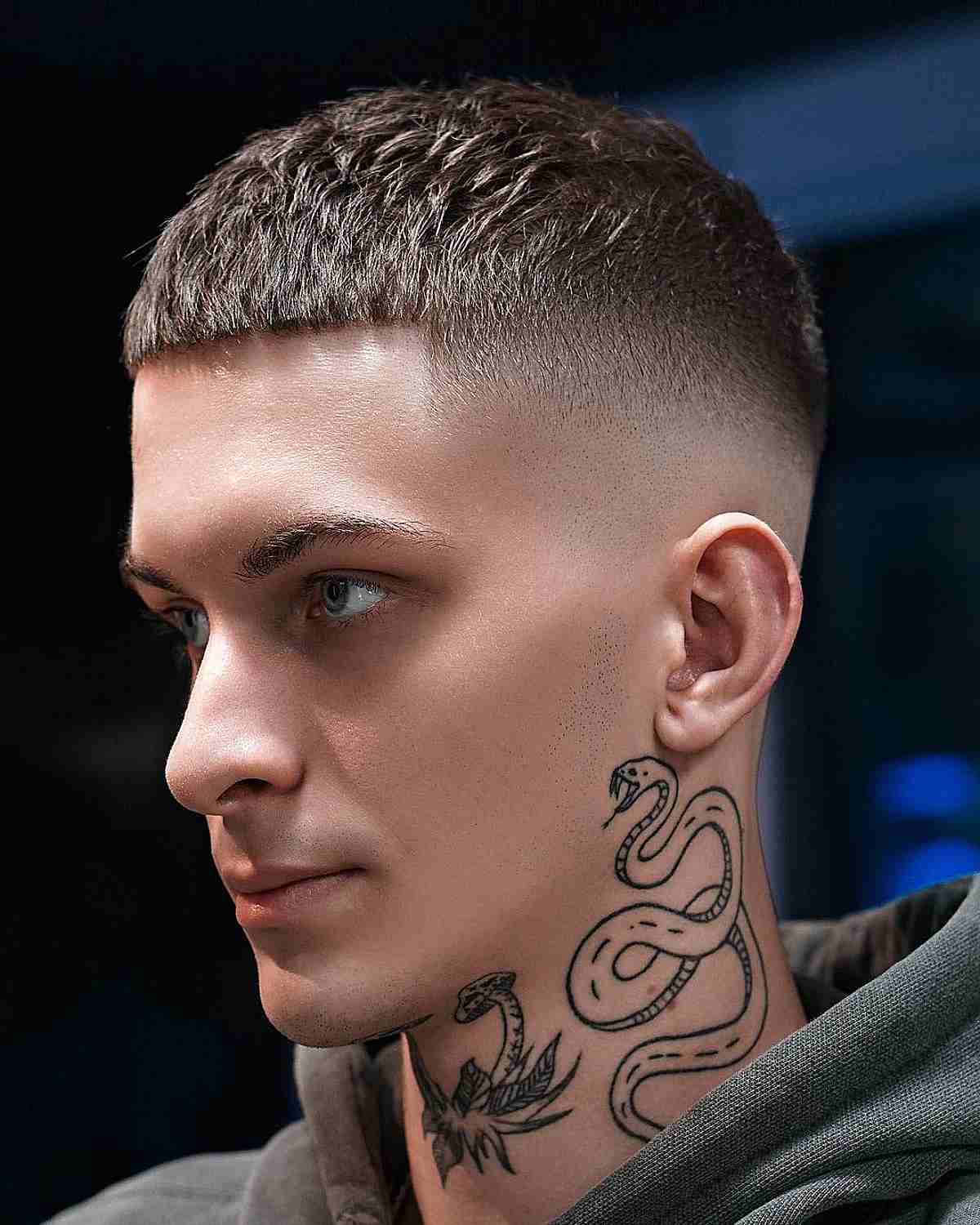 Mens short skin fade blunt crop haircuts