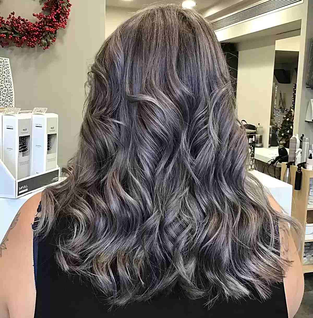 Medium-Length Metallic Silver Balayage Hair