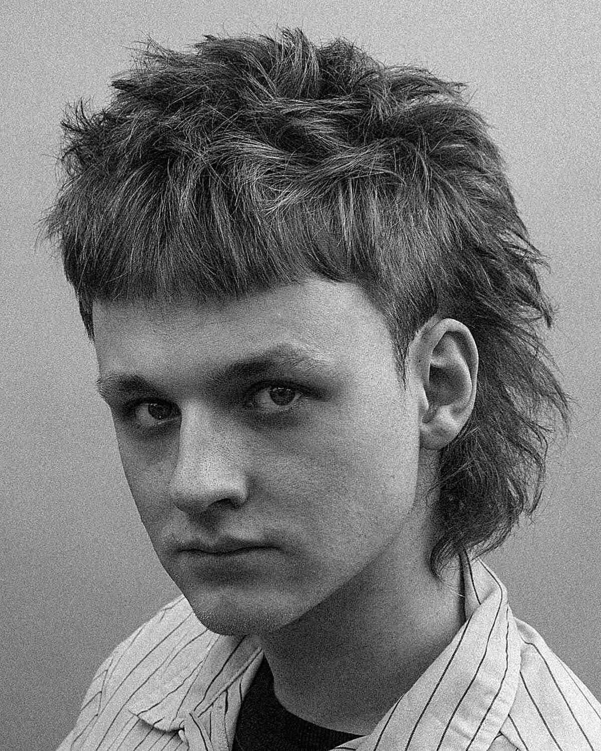 Mid-Length Mullet for Guys with short fringe