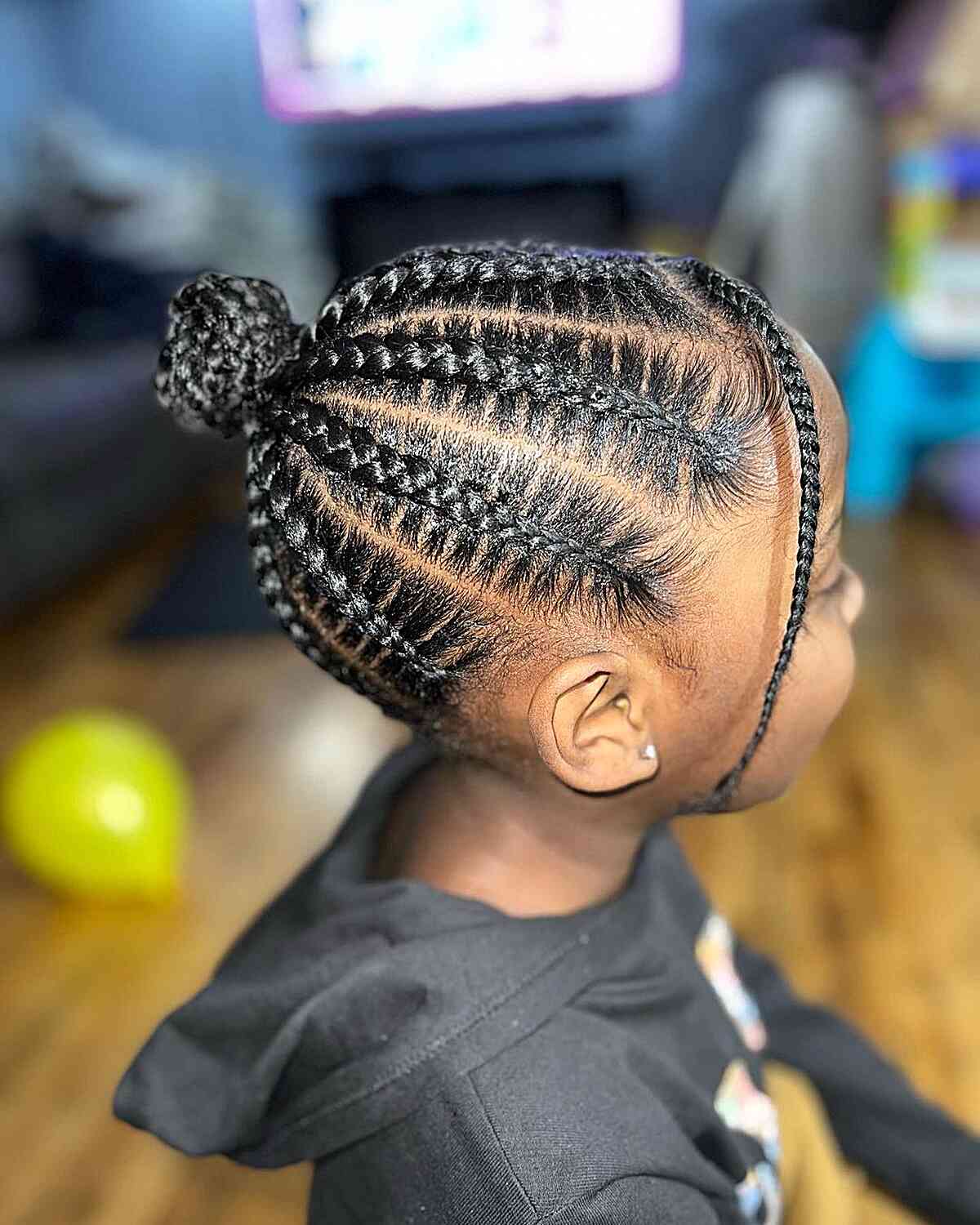 Mini Braided Bun with Stitch Braids for Little Black Girls