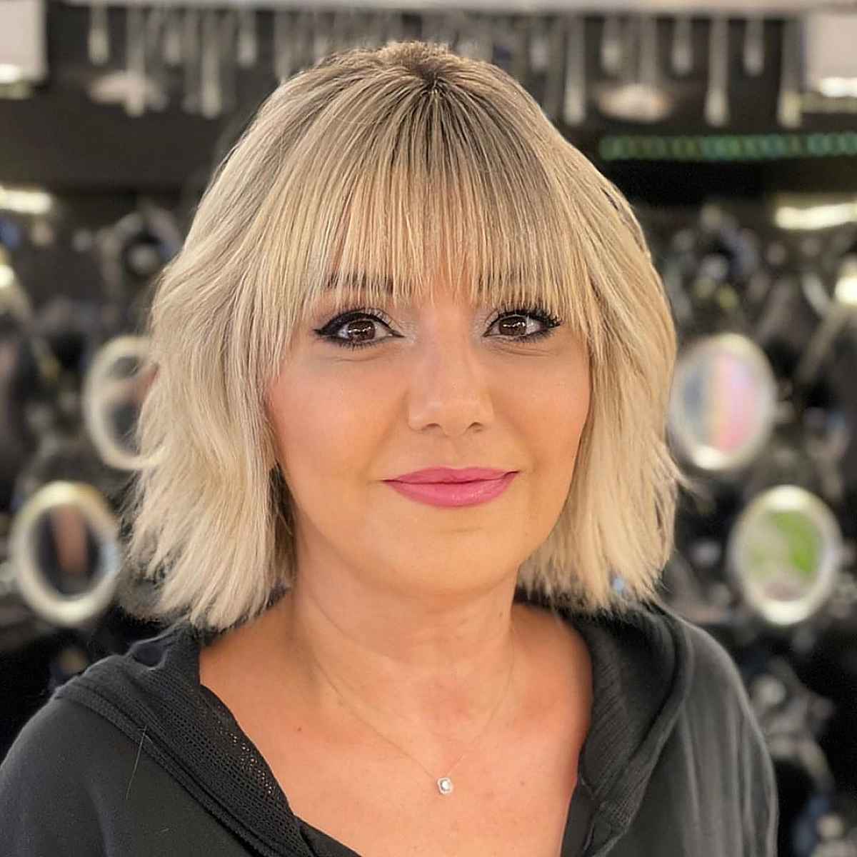 modern chin-length bob with bangs