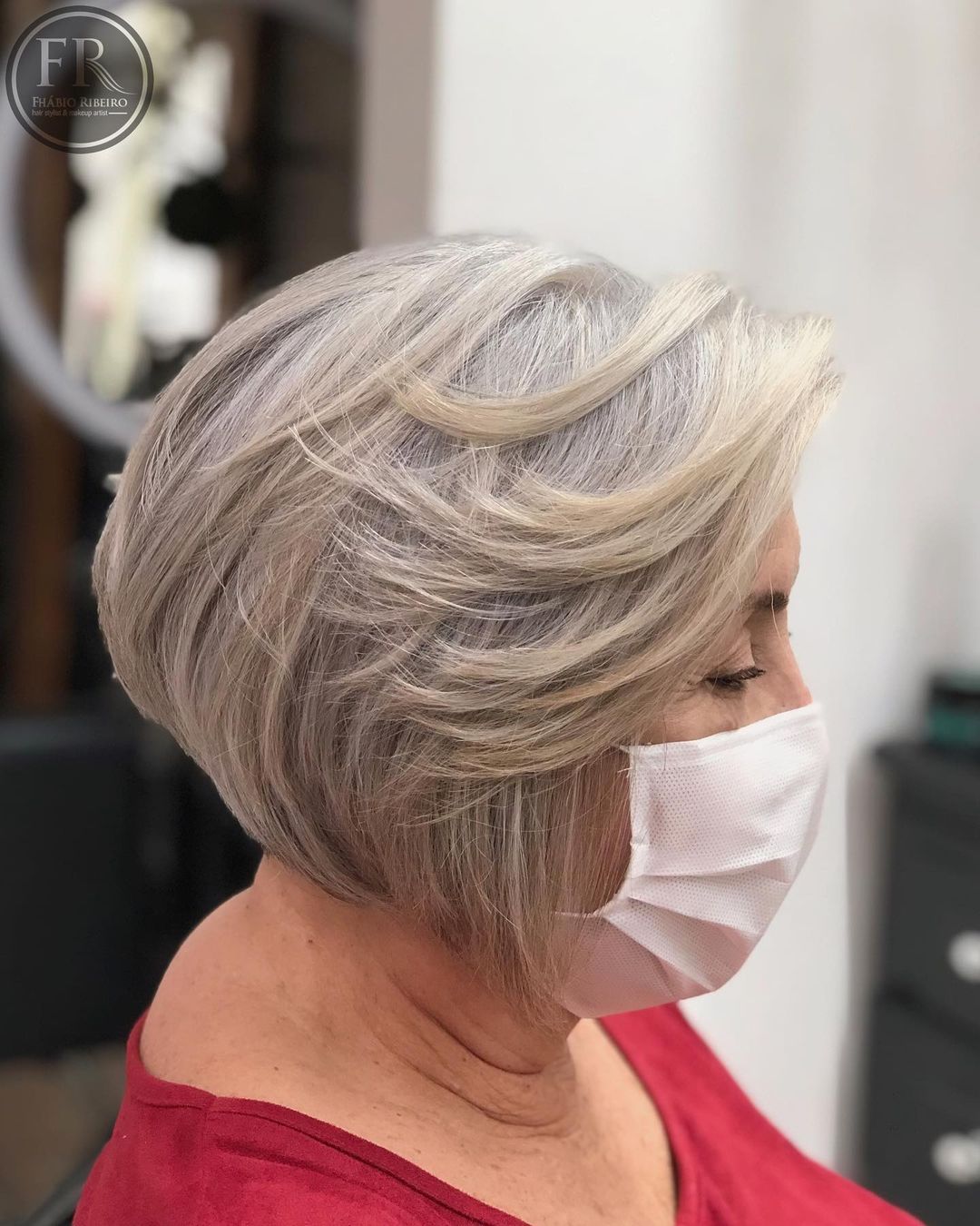 Modern chin-length crop cut for Older Women