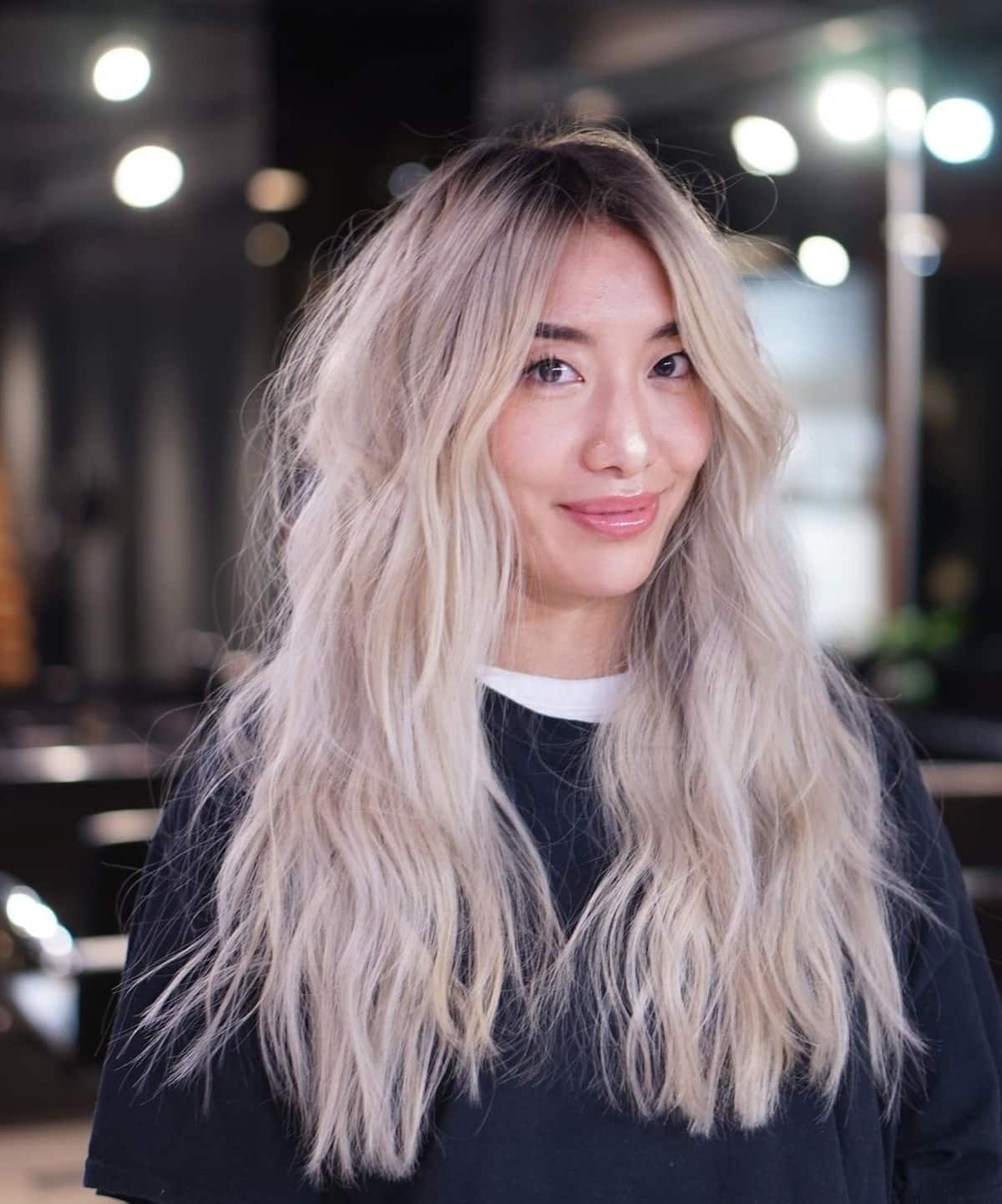 Playful Long Shag with Dark Roots