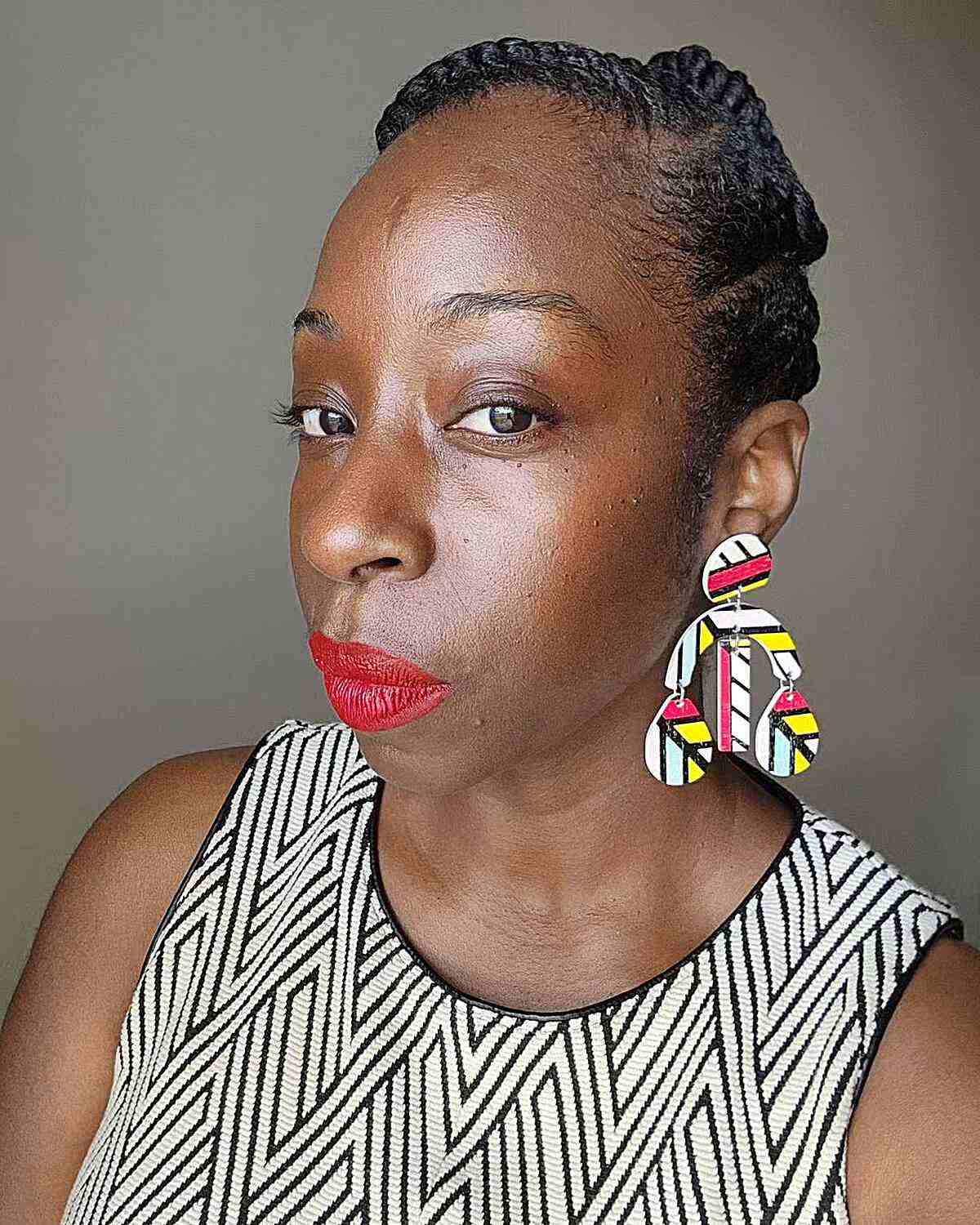 Protective Twist Bun Updo on Older Black Women