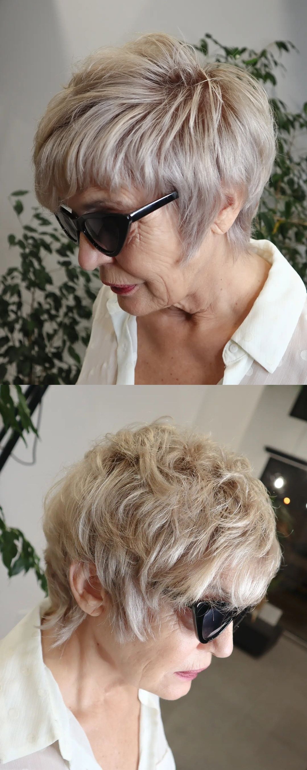 Sassy Pixie Mullet for Thick Hair on a woman in her sixties