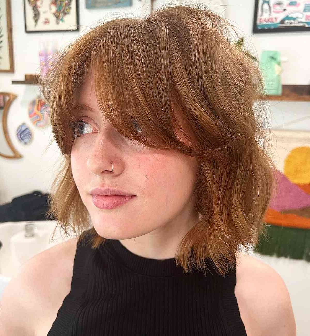 Trendy Shaggy Bob with Curtain Bangs