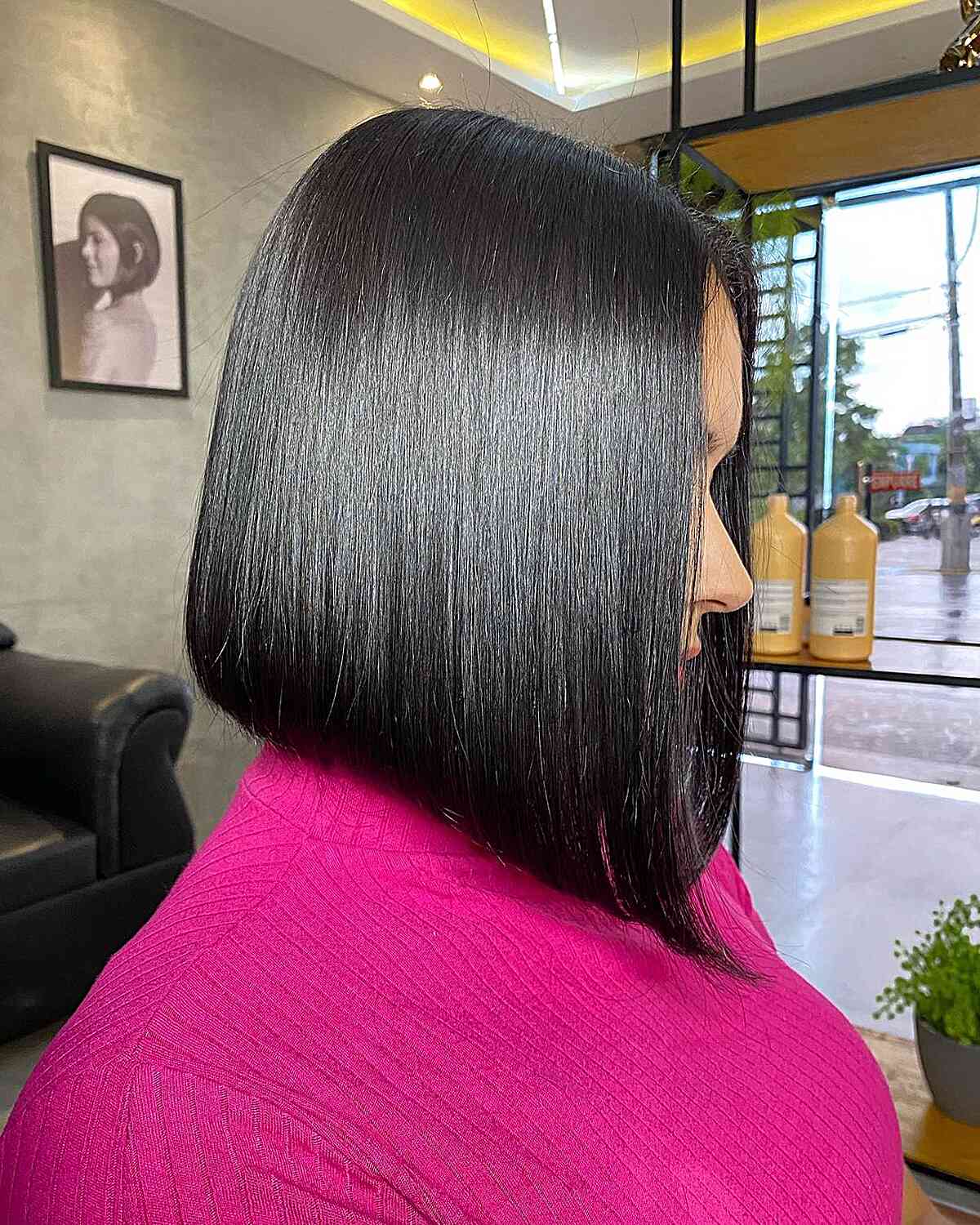 Shiny Jet Black Angled Bob Hairstyle