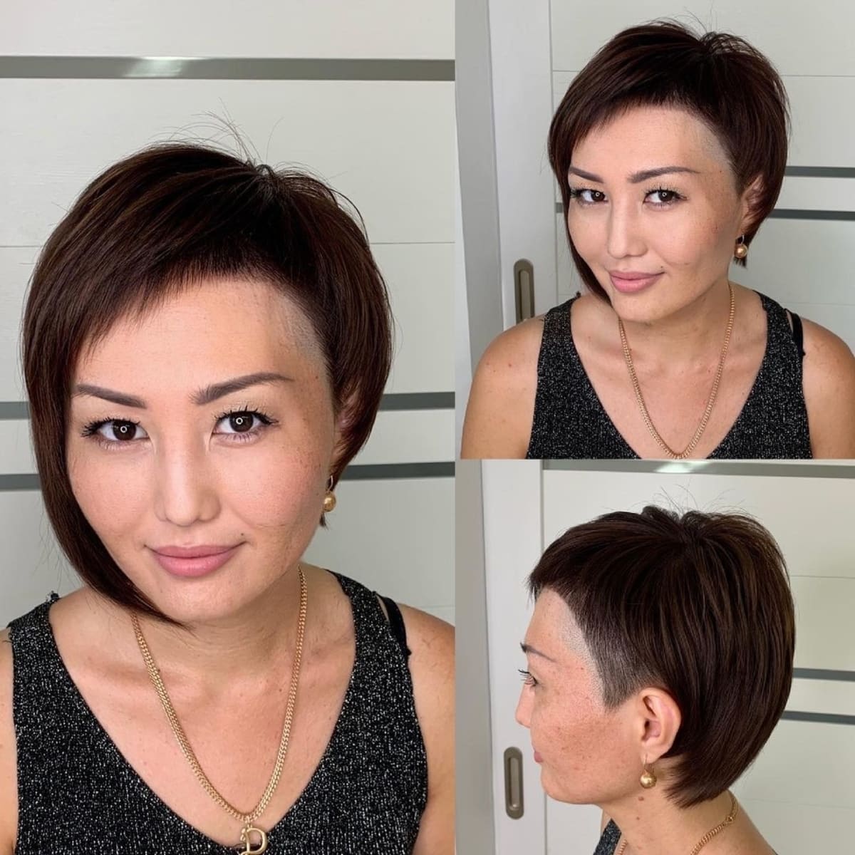 Short bob haircut with asymmetrical bangs