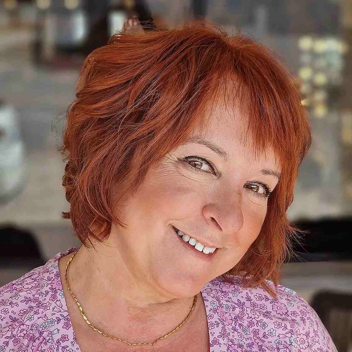 Short Layered Bob for Women Over 50 with Thin Auburn Hair